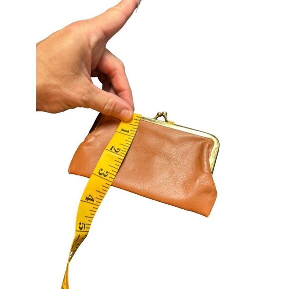 Vintage Leather Coin Purse With Metal Frame & Kiss Lock Closure - Orange - Picture 5 of 6